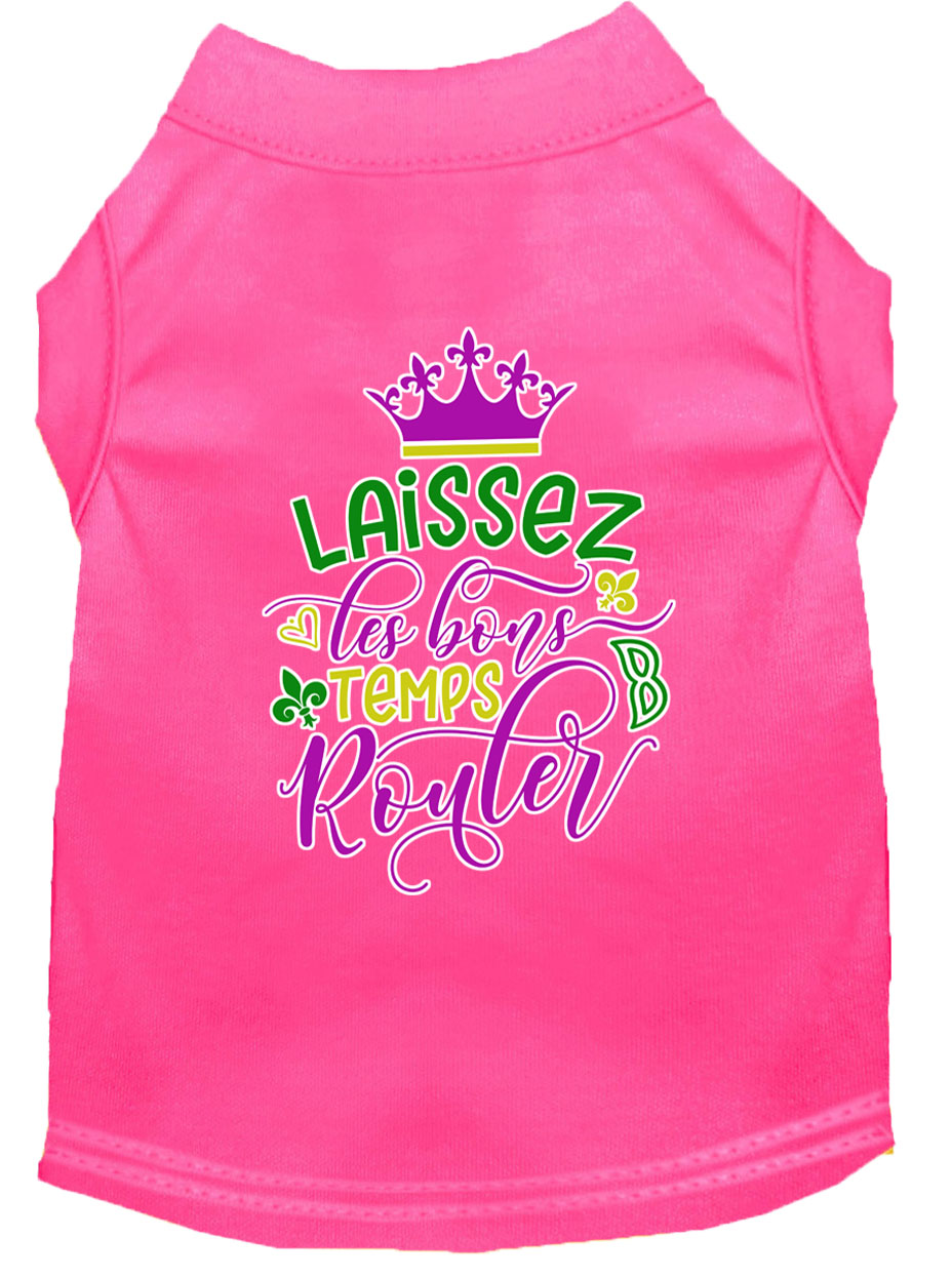 Laissez Les Bons Temps Rouler Screen Print Mardi Gras Dog Shirt Bright Pink XXL
